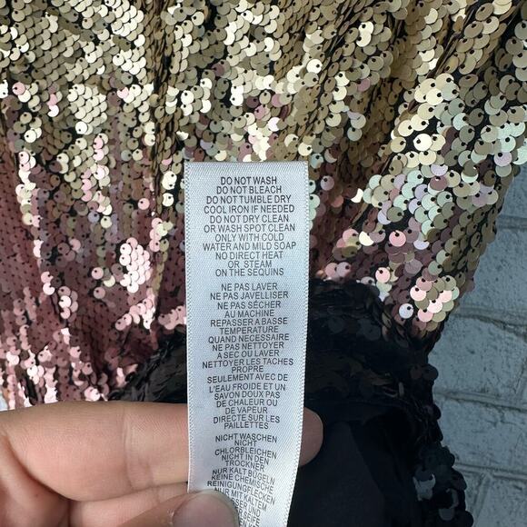 Aidan Mattox Dress Sequin Ombre Mini Shift Short Sleeve Black Pink Gold 0 XS - Picture 9 of 12